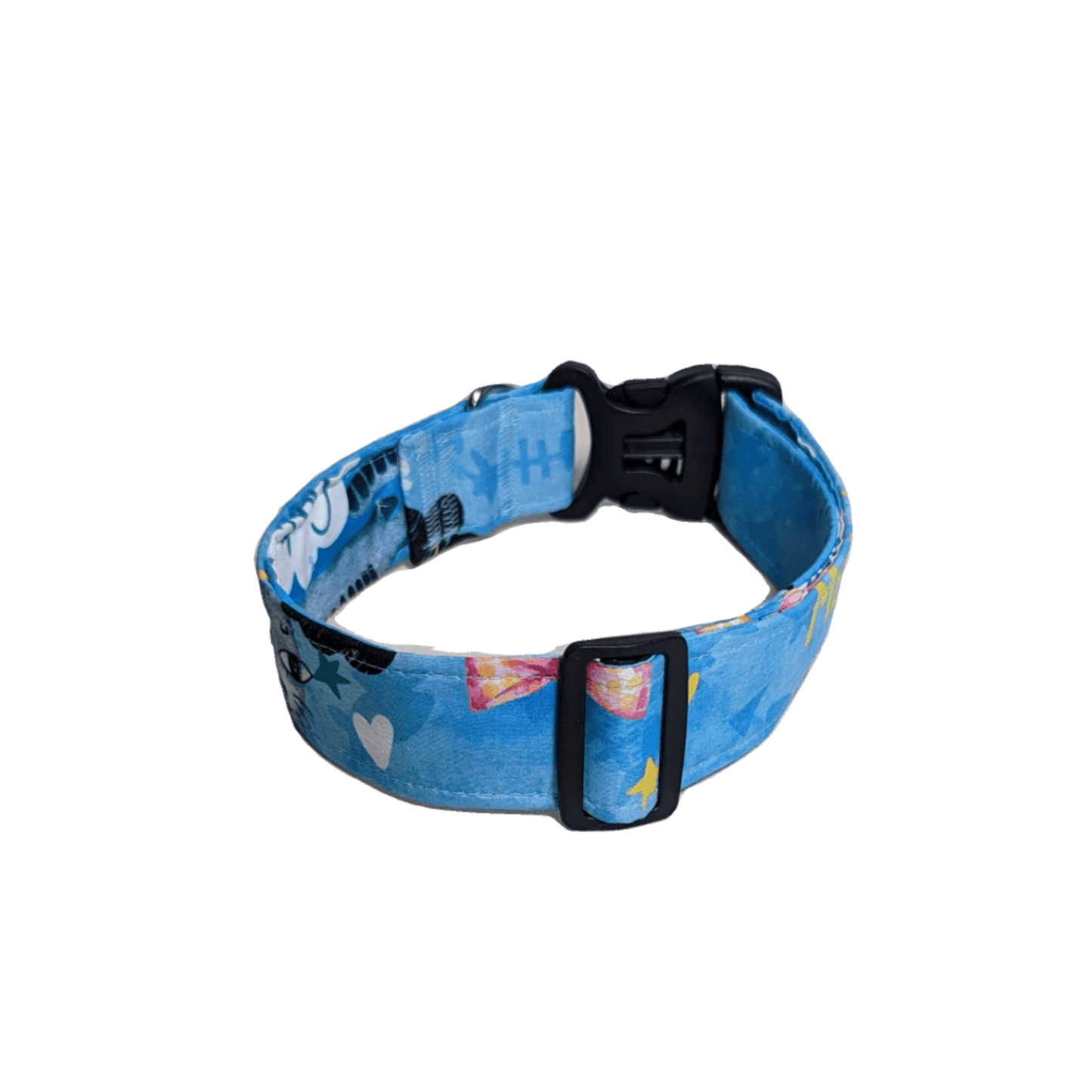 Blue Cat Silhouette Dog Collar - Keep your dog stylish and secure with this eye-catching collar featuring a charming cat silhouette in blue.