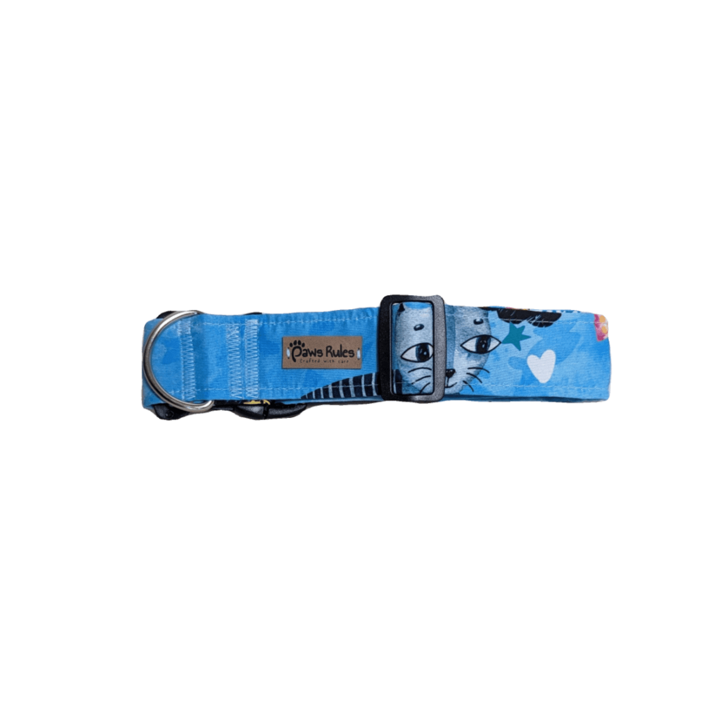 Blue Cat Silhouette Dog Collar - Enhance your dog's look with this delightful blue collar featuring a cute and intricate cat silhouette.