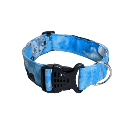 Blue Cat Silhouette Dog Collar - A sleek and comfortable dog collar adorned with a captivating cat silhouette, perfect for your furry friend.