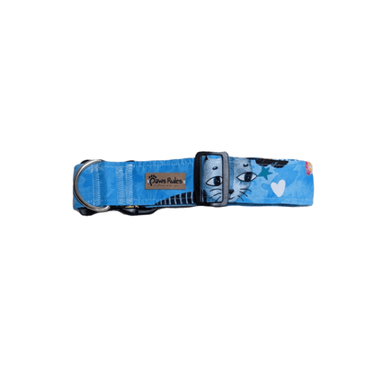 Blue Cat Silhouette Dog Collar - Enhance your dog's look with this delightful blue collar featuring a cute and intricate cat silhouette.