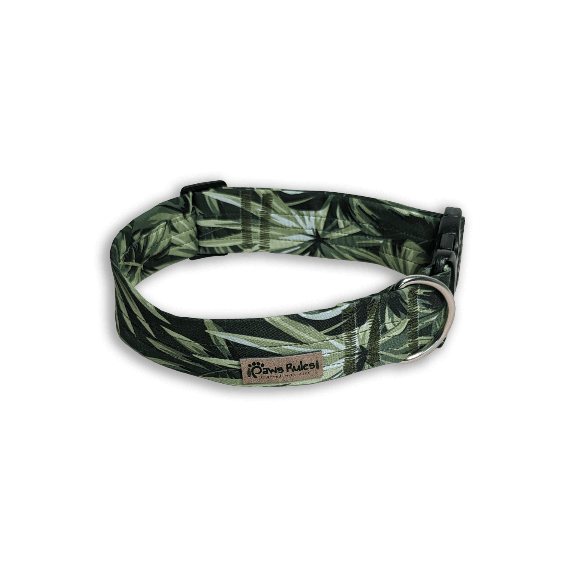 Green Leaves Dog Collar - A vibrant dog collar featuring a stylish pattern of green leaves, perfect for nature-loving pets.